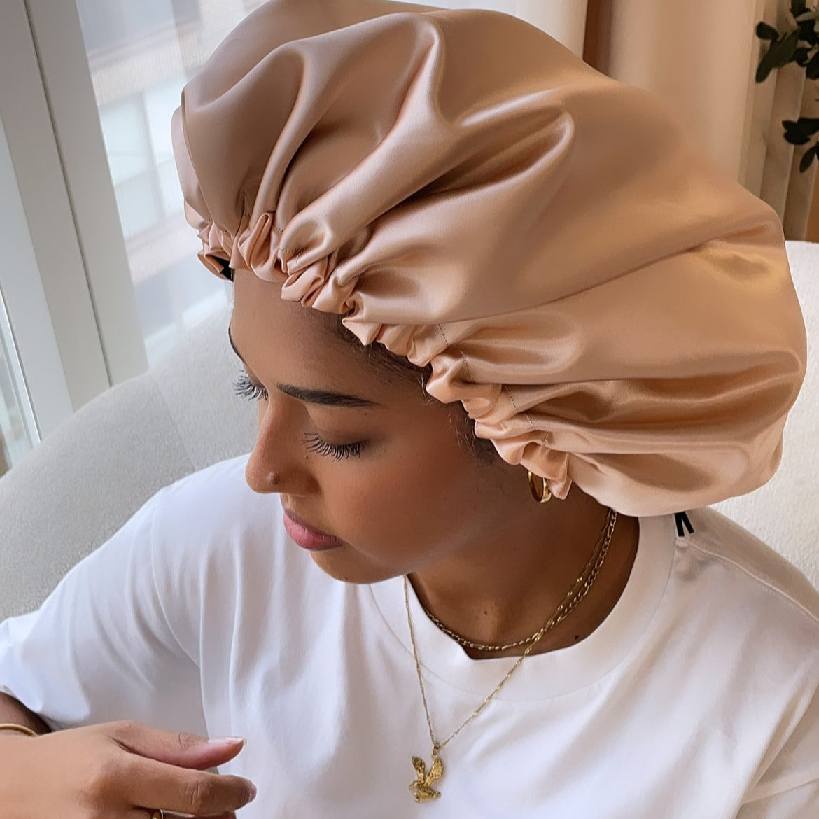 Krafts by Kerry Luxury Satin Bonnet - Peach